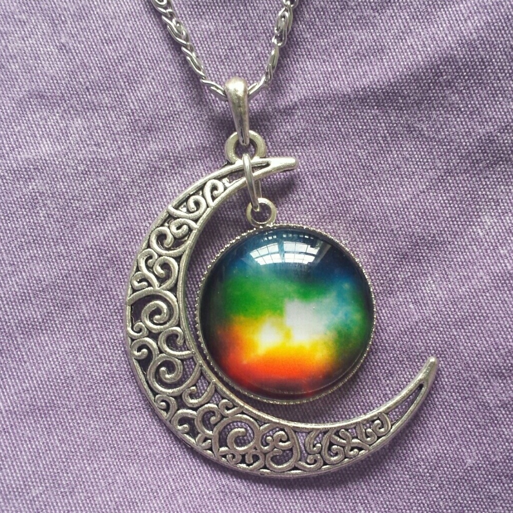Rainbow Galaxy Moon Necklace